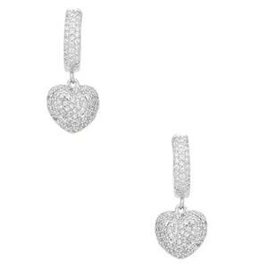 SHASHI Pave Heart Huggie in Silver New in Package